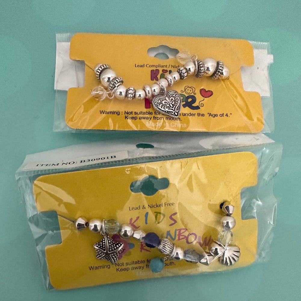 Little Girl's Fashion Silver Beaded Bracelets with Hearts & Sea Shells